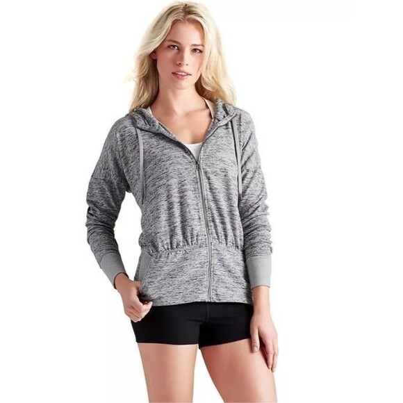 ATHLETA M Gray Batwing & Robin Full Zip Track Jacket Hoodie Athleisure Outdoor - Picture 3 of 16